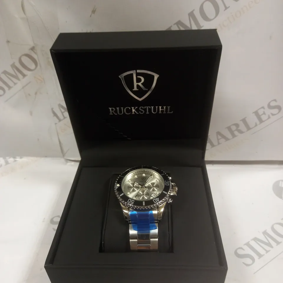 MENS RUCKSTUHL WATCH – CHRONOGRAPH MOVEMENT – STAINLESS STEEL STRAP – SILVER DIAL – 3ATM WATER RESISTANT