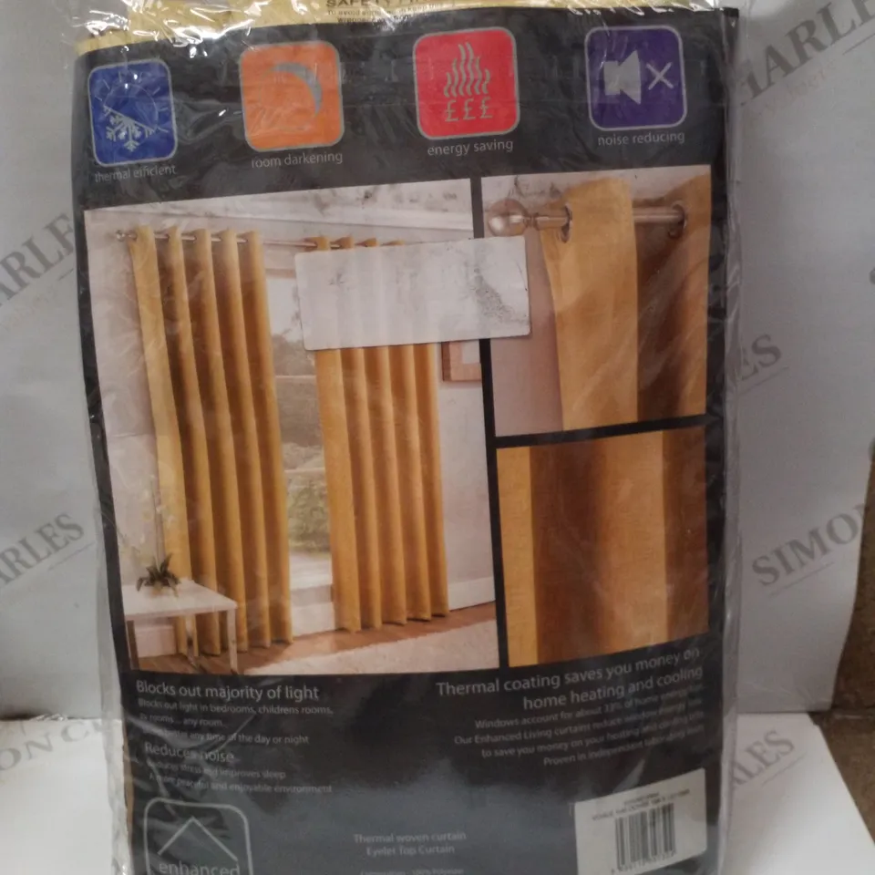 BRAND NEW ENHANCED LIVING VOGUE READY MADE BLOCKOUT THERMAL CURTAINS 168×137CM - OCHRE