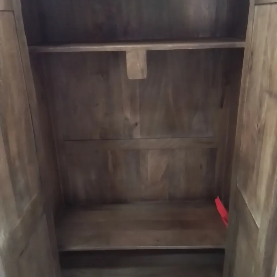 LARGE PRE-BUILT CARVED WOOD WHITE WASH TWO DOOR CABINET 
