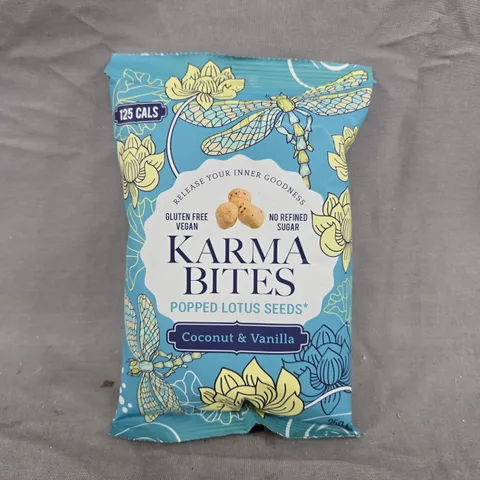 KARMA BITES POPPED LOTUS SEEDS (COCONUT & VANILLA) - BOX OF APPROXIMATELY 10 PACKS