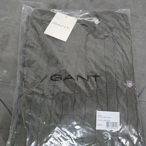GANT COTTON CABLE KNIT JUMPER – KHAKI GREEN MELANGE – SIZE M