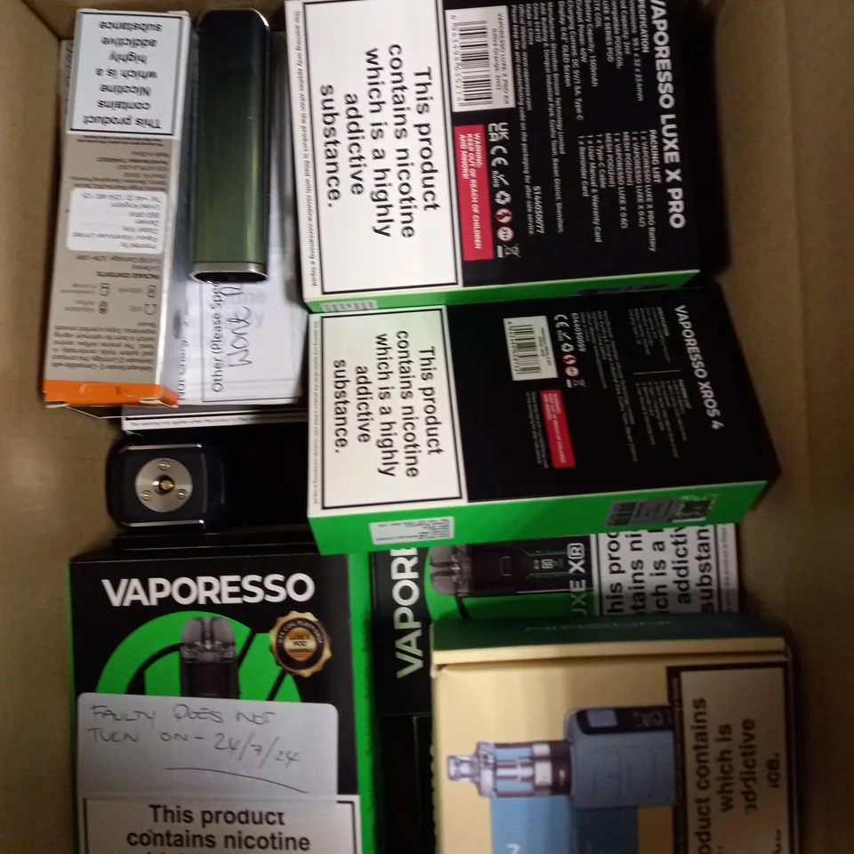 APPROXIMATELY 20 ASSORTED E-CIGARETTE PRODUCTS/ACCESSORIES TO INCLUDE GEEK VAPE, VAPORESSO, ASPIRE ETC 