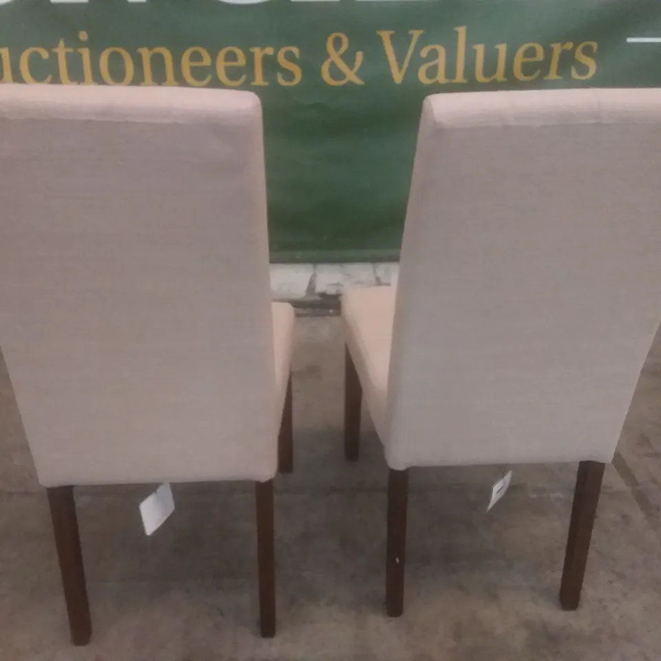 SET OF 2 DESIGNER REGENT UPHOLSTERED DINING CHAIRS OATMEAL FABRIC DARK LEGS