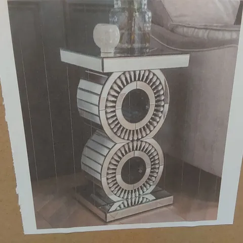 BOXED HOMESDIRECT365 CRYSTAL MIRRORED SIDE TABLE