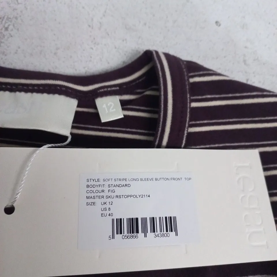 REASN WOMEN'S STRIPED LONG-SLEEVE BUTTON-FRONT TOP – UK 12 (US 8, EU 40)