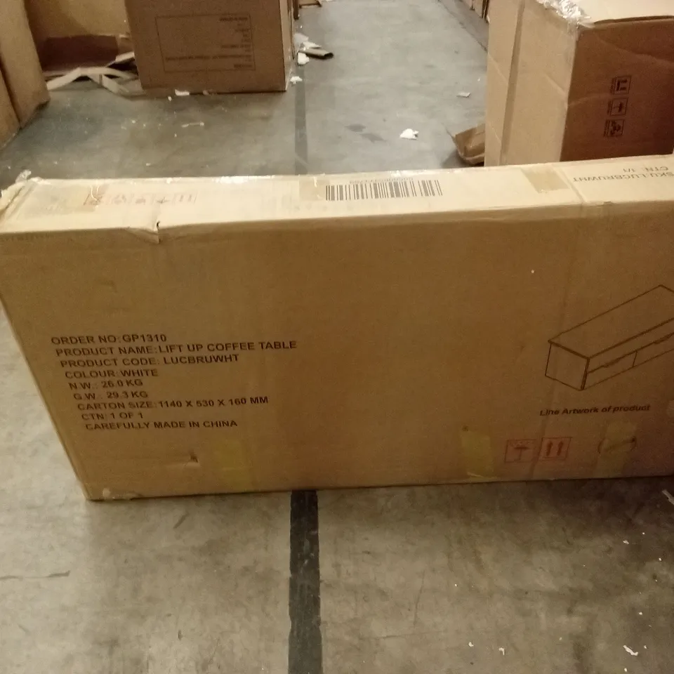 BOXED LIFT UP COFFEE TABLE - WHITE (1 BOX)