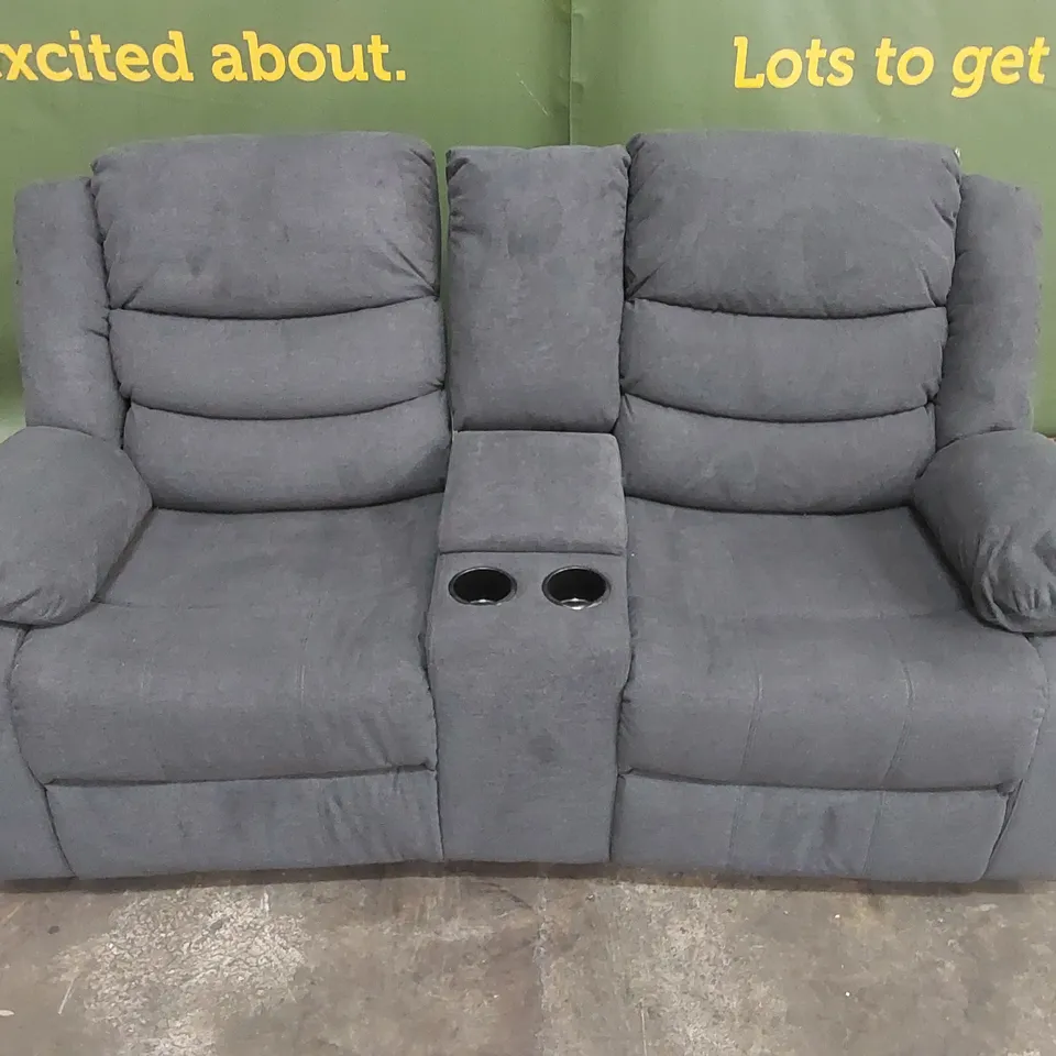 DESIGNER SORRENTO SLATE GREY PLUSH FABRIC UPHOLSTERED 2 SEATER MANUAL RECLINER SOFA