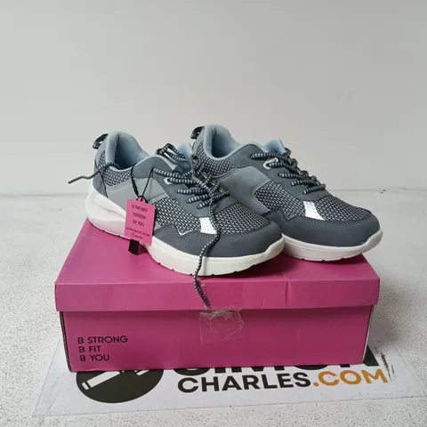 B ACTIVE GREY TRAINERS SIZE 7 BOXED