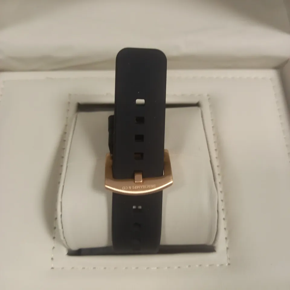 DESCHAMPS & CO STAINLESS STEEL SKELETON DIAL GENTS WATCH WITH AUTOMATIC MOVEMENT AND RUBBER STRAP IN WOODEN GIFT BOX