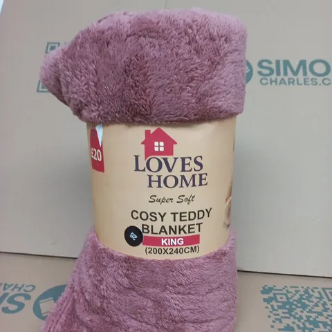 LOVES HOME COSY TEDDY BLANKET – KING SIZE 200X240CM, PURPLE