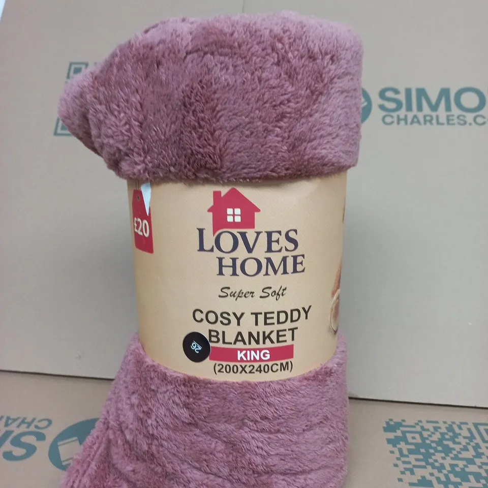 LOVES HOME COSY TEDDY BLANKET – KING SIZE 200X240CM, PURPLE