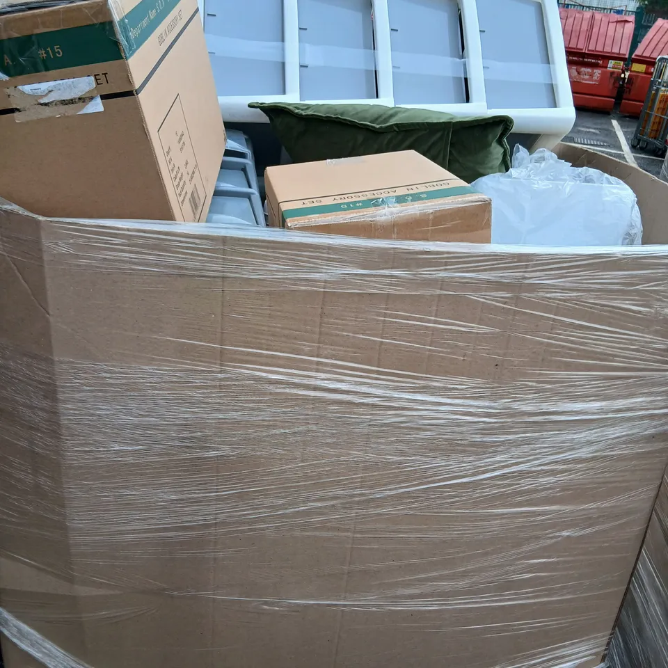 PALLET OF APPROXIMATELY 13 ASSORTED PRODUCTS TO INCLUDE; OVER BATH AIRER, DRAWER UNIT, BOX AND LID, STORAGE BOX, ACCESSORY SET AND BIN SET