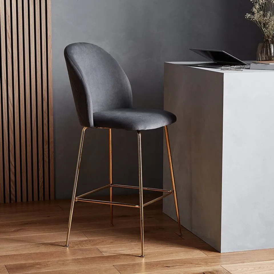 BOXED SET OF 2 PINAR GREY VELVET BAR STOOLS