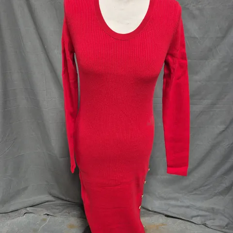 BARBOUR LAIA KNITTED MIDI DRESS IN SCARLET - SIZE 12