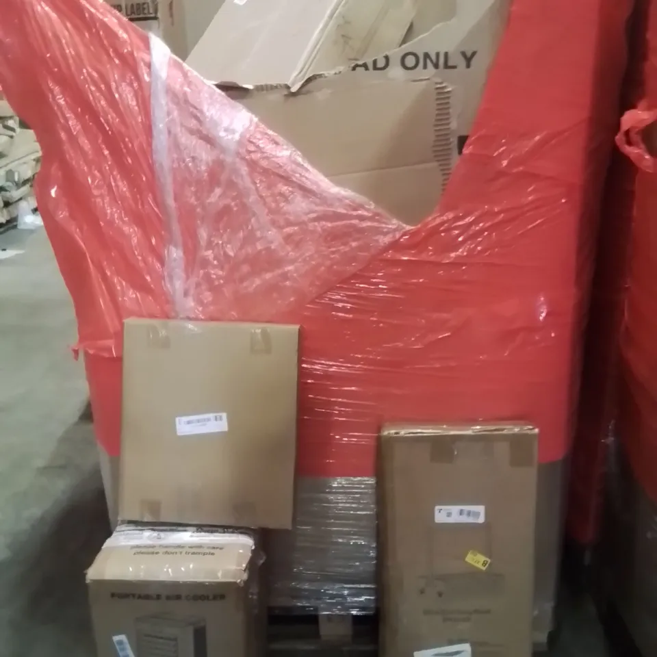 PALLET OF ASSORTED HOUSEHOLD GOODS AND PRODUCTS TO INCLUDE;CLOTHING RACK,AIR COOLER,PHOTO FRAME
