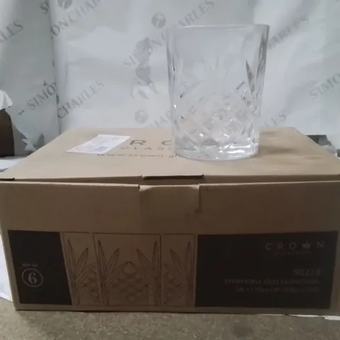 BOXED CROWN GLASSWARE OLD FASHIONED GLASSES APPROXIMATELY 6