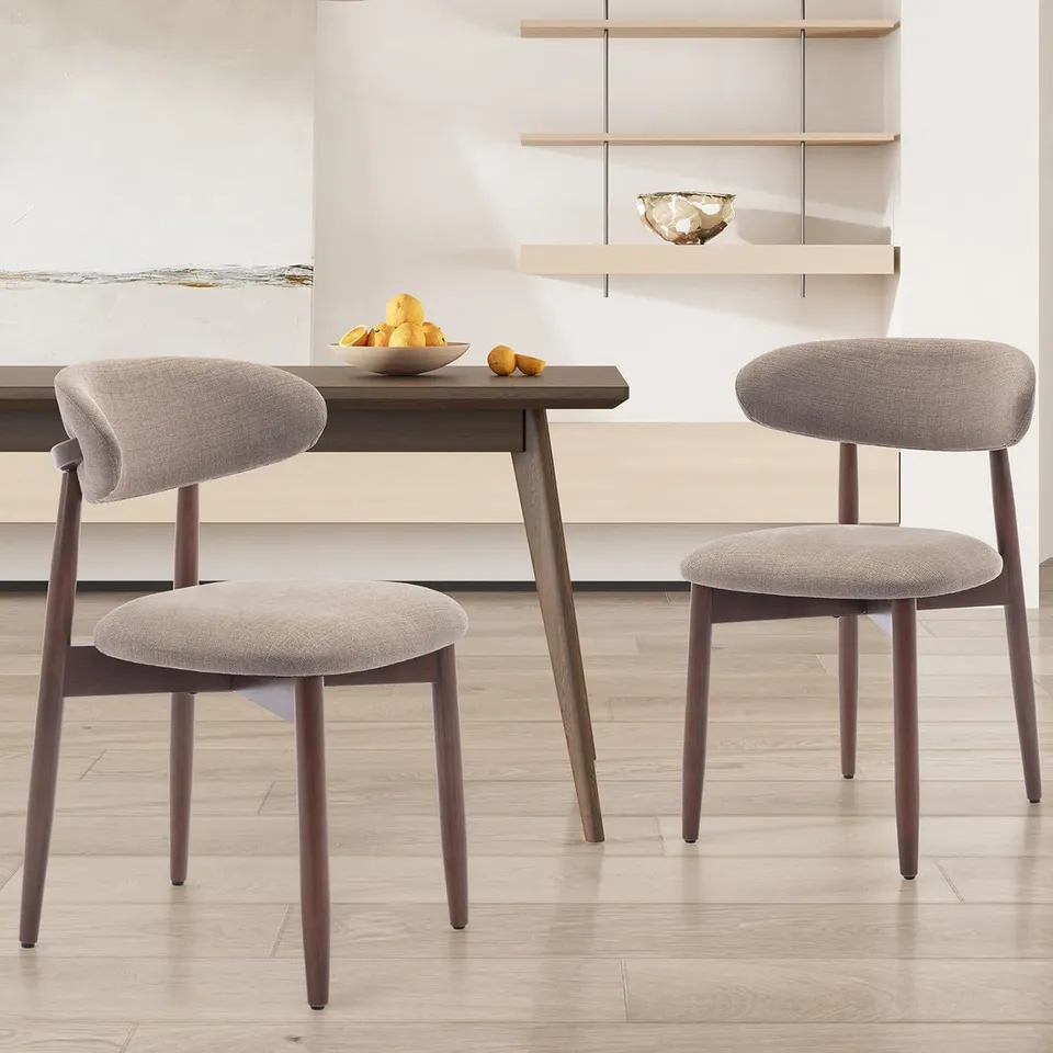 BOXED COLAMY MODERN DINING CHAIRS SET WITH WOODEN LEGS – UPHOLSTERED FABRIC DINING ROOM CHAIRS WITH CURVED BACKREST, SOFT CUSHION SEAT, AND STURDY RUBBERWOOD FRAME FOR KITCHEN, LIVING ROOM, OR CAFÉ