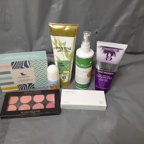 APPROXIMATELY 20 ASSORTED COSMETICS PRODUCTS TO INCLUDE - REVOLUTION BLUSH PALETTE, THE DOG DOCTORS HERBAL SPRAY AND CENTELLA SUN CREAM