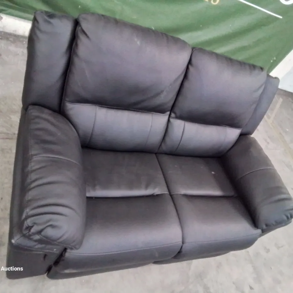 DESIGNER 2 SEATER MANUAL RECLINING SOFA IN BLACK LEATHER 