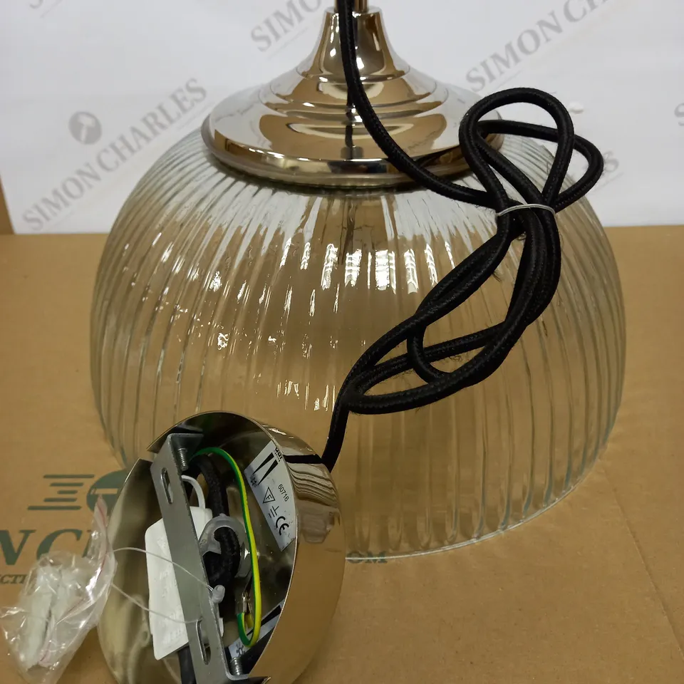 DAR LIGHTING YAMBOL PENDANT POLISHED NICKEL CLEAR GLASS LIGHT FIXTURE