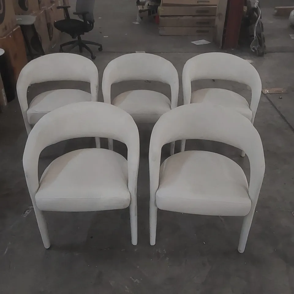 SET OF 5x DANETTI RHETT CREAM PLUSH FABRIC DINING CHAIRS
