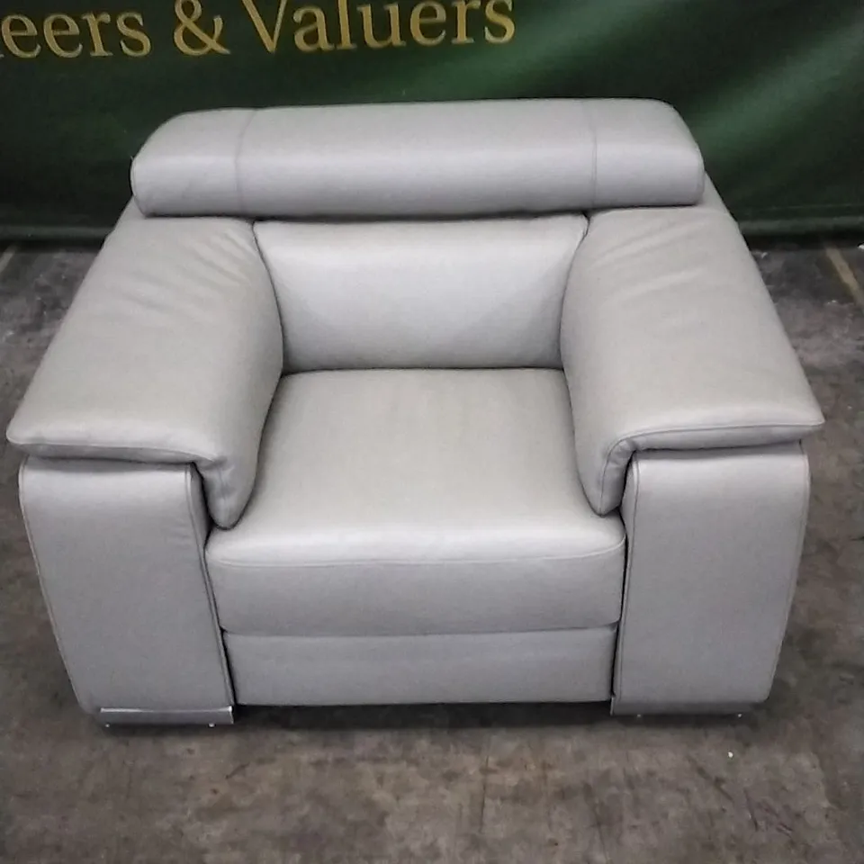 QUALITY ITALIAN DESIGNER MELO MAXI ARMCHAIR LIGHT GREY LEATHER