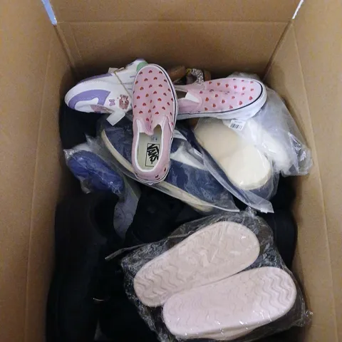 BOX OF APPROX 5 ASSORTED SHOES IN VARIOUS COLOURS, STYLE AND SIZES