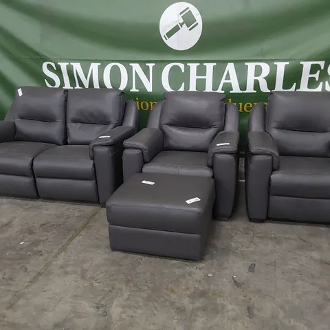 QUALITY ITALIAN DESIGNER AVOLA POWER RECLINING LOUNGE SUITE COMPRISING TWO SEATER SOFA, TWO EASY CHAIRS & STORAGE FOOTSTOOL