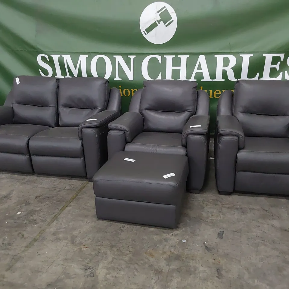 QUALITY ITALIAN DESIGNER AVOLA POWER RECLINING LOUNGE SUITE COMPRISING TWO SEATER SOFA, TWO EASY CHAIRS & STORAGE FOOTSTOOL 