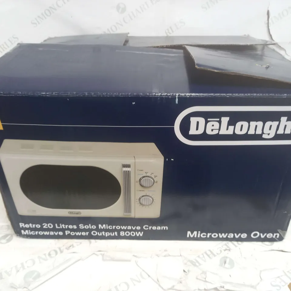 BOXED DELONGHI RETRO 20 LITRES SOLO MICROWAVE IN CREAM