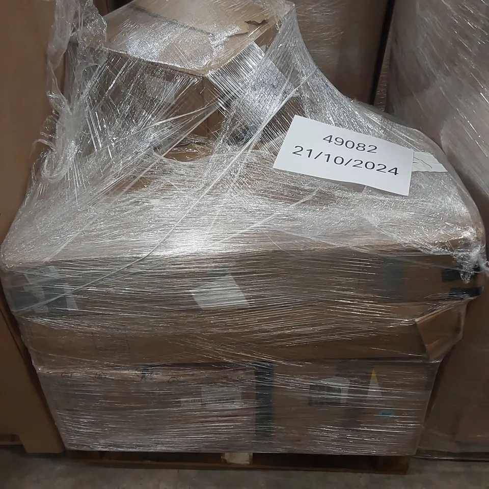 PALLET OF ASSORTED HOUSEHOLD ITEMS AND CONSUMER PRODUCTS TO INCLUDE; AUTO HEAT PRESS, COFFEE TABLE, BOXED FURNITURE ETC 