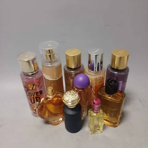 APPROXIMATELY 10 ASSORTED UNBOXED FRAGRANCES TO INCLUDE - SABRINA CARPENTER SWEET TOOTH BODY MIST - VICTORIA'S SECRET LOVE SPELL MIST - GUESS SHIMMER MIST - ETC - COLLECTION ONLY