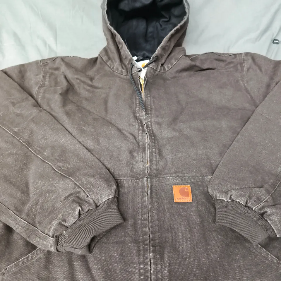 CARHARTT HOODED CANVAS JACKET – DARK BROWN/BLACK - SIZE UNSPECIFIED