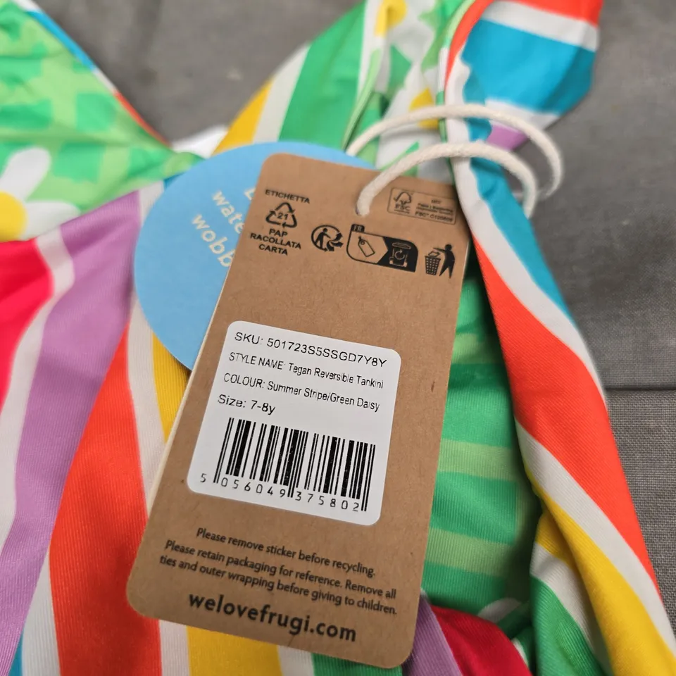 FRUGI SWIM TEGAN REVERSIBLE TANKINI – 7-8Y, SUMMER STRIPE/GREEN DAISY