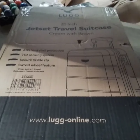 BOXED LUGG 20INCH JETSET TRAVEL SUITCASE CREAM WITH BROWN 