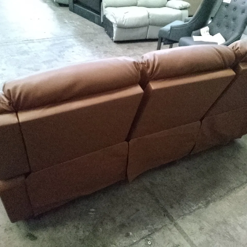 QUALITY DESIGNER 3 SEATER MANUAL RECLINER SOFA - BROWN LEATHER