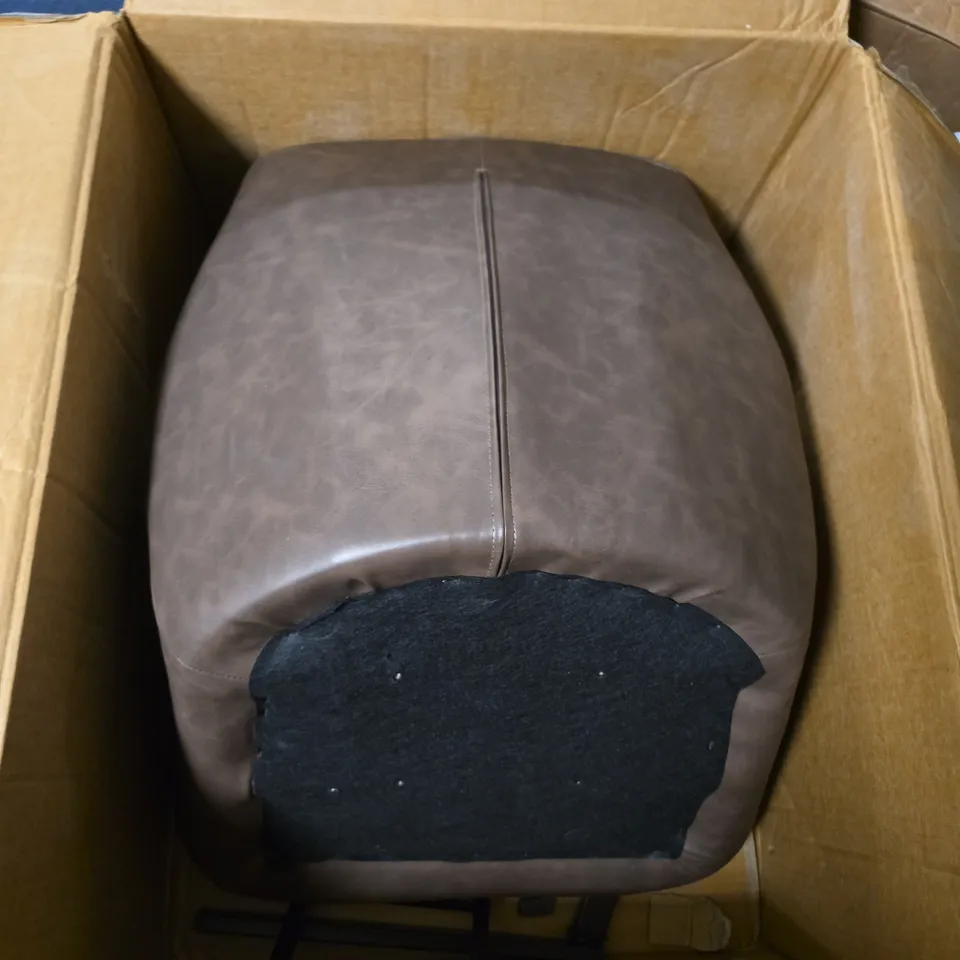 BROWN FAUX-LEATHER UPHOLSTERED ARMCHAIR – BOXED 