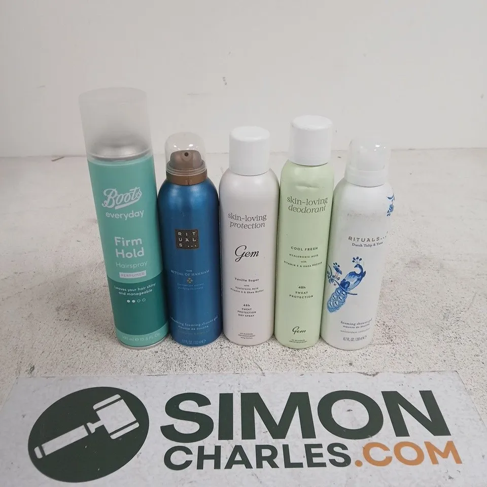 APPROXIMATELY 15 ASSORTED AEROSOLS TO INCLUDE RITUALS FOAMING SHOWER GEL, BOOTS EVERYDAY FIRM HOLD, GEM 48H PROTECT, ETC - COLLECTION ONLY
