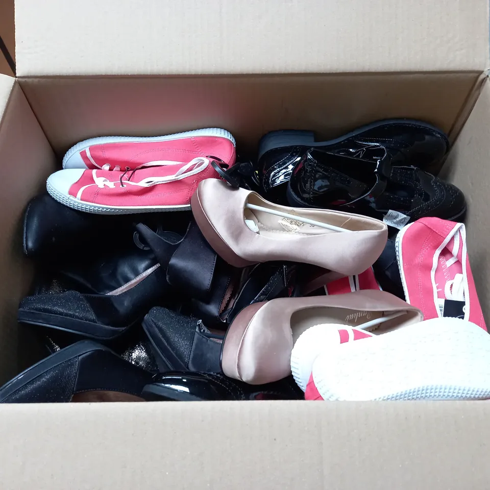 LARGE QUANTITY OF ASSORTED WOMENS SHOES IN VARIOUS SIZES, COLOURS AND STYLES