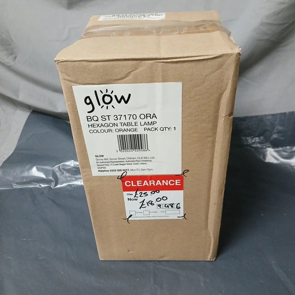 GLOW HEXAGON TABLE LAMP ORANGE BOXED