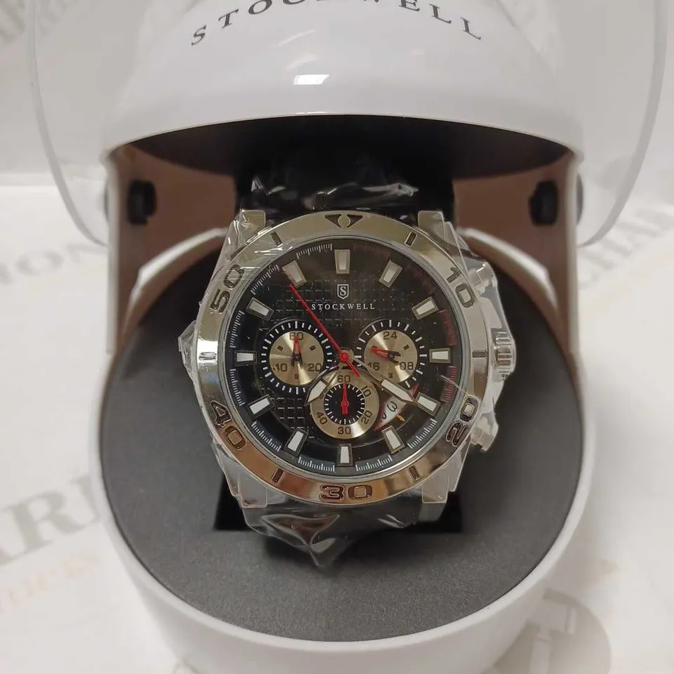 STOCKWELL HELMET CHRONOGRAPH TRIPLE DIAL LEATHER WRISTWATCH 