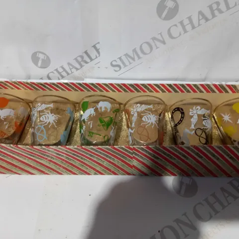 BOXED LUCKY CHARM SET OF 6 SIX DRINK GLASSES WITH 22 CL LIQUID GOLD RIM