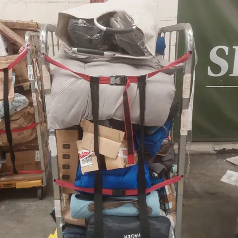 CAGE CONTAINING A LARGE QUANTITY OF ASSORTED ITEMS INCLUDING: SLEEPING BAG, PET PADDLING POOL, YOGA MAT ECT // CAGE NOT INCLUDED