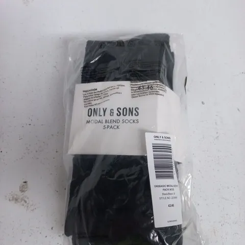 ONLY & SONS MODAL BLEND SOCKS 5-PACK – BLACK/BLACK, UK 9-11