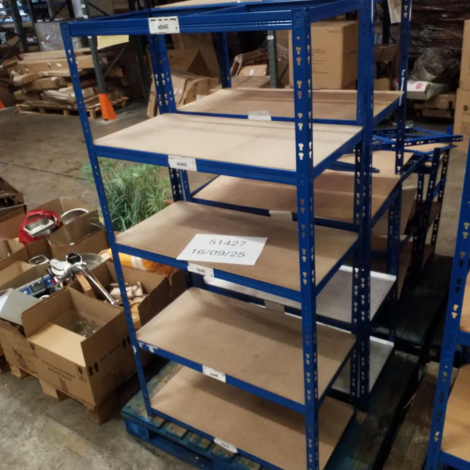 PALLET CONTAINING 2 5-TIER SHELVING UNITS 180×90×45CM - BLUE