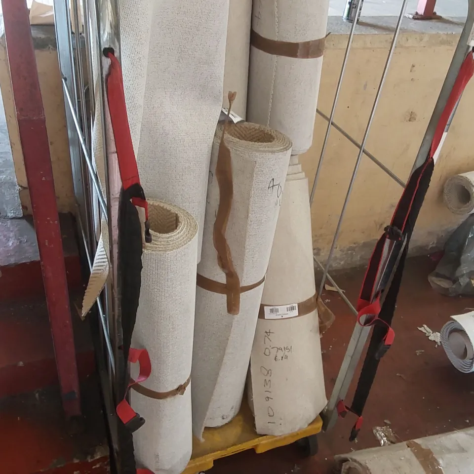 CAGE CONTAINING A LARGE ASSORTMENT OF SMALL CARPETS/CARPET CUT-OFFS // CAGE NOT INCLUDED 