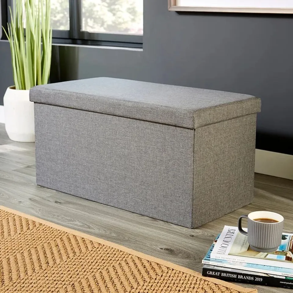 BOXED PEACHY 76CM WIDE RECTANGLE SOLID COLOUR STORAGE OTTOMAN (1 BOX)