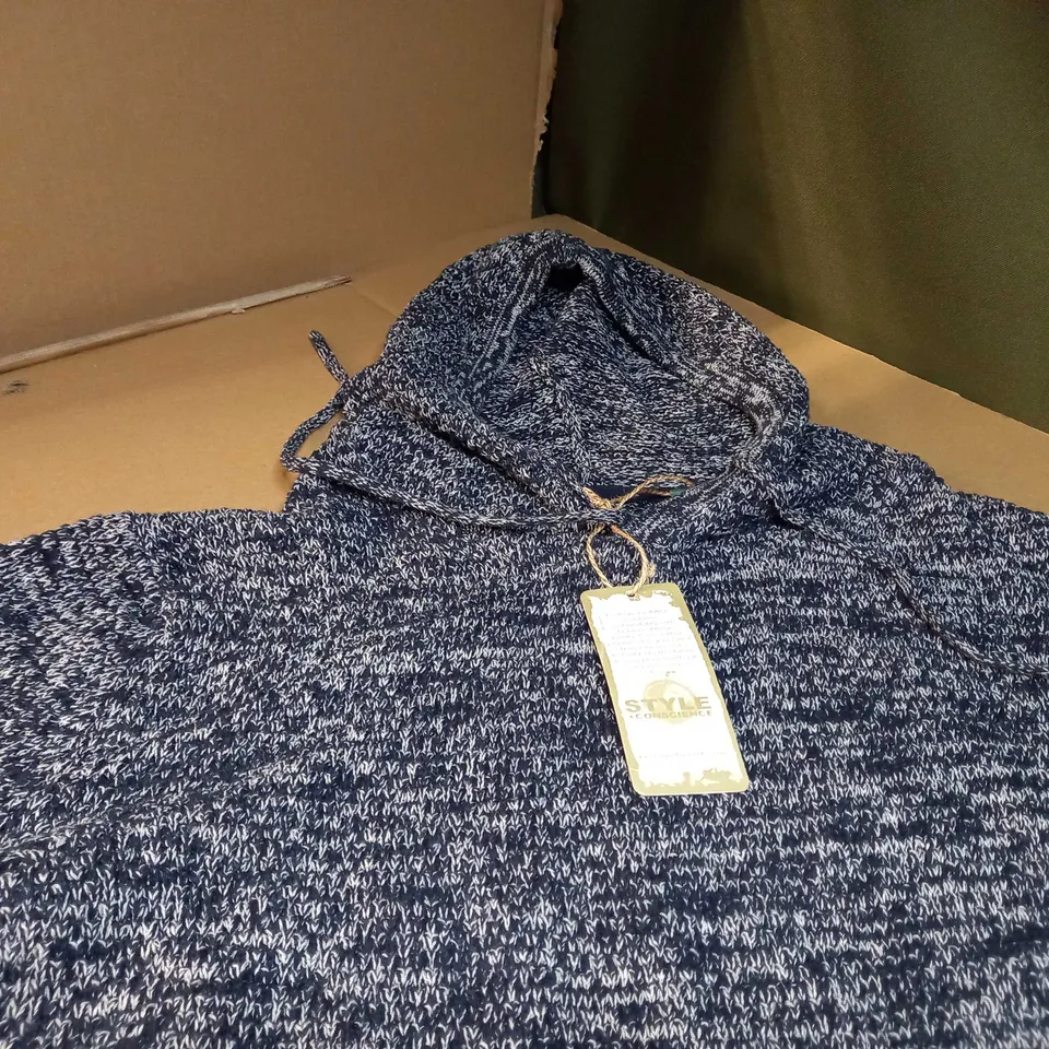 DESIGNER BLUE MARL KNITED STYLE HOODIE - LARGE