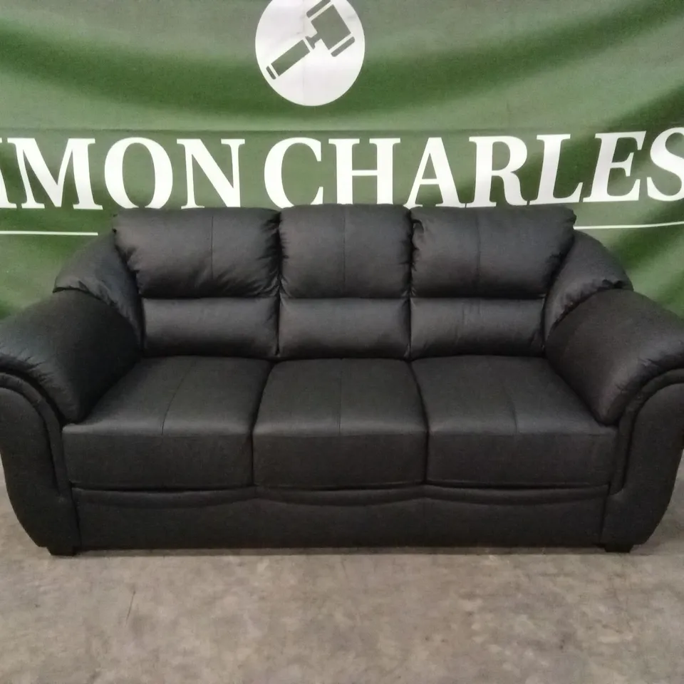 NAPLES ITALIAN LEATHER 3 SEATER SOFA - BLACK RRP £1149