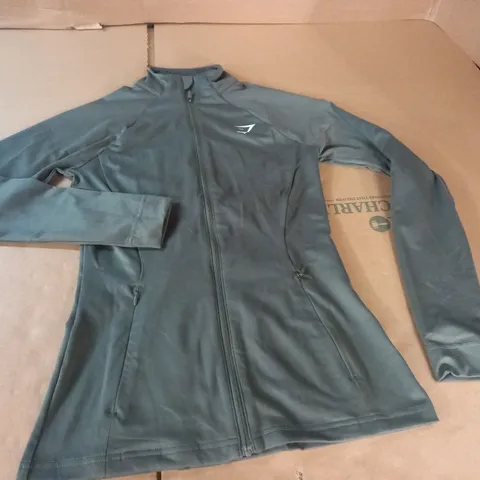 GYMSHARK GREEN ZIP THROUGH LONG SLEEVE TOP - XS